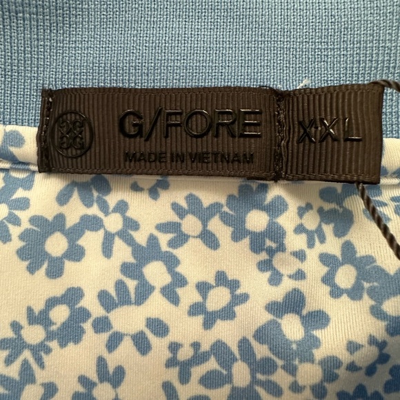 G/Fore Men Polo Shirt XXL Blue White Floral Print Short Sleeve Golf Performance - Picture 2 of 5